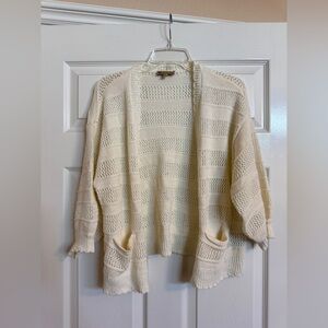 Democracy Cream Open-Front Knit Cardigan with Pockets Size Small